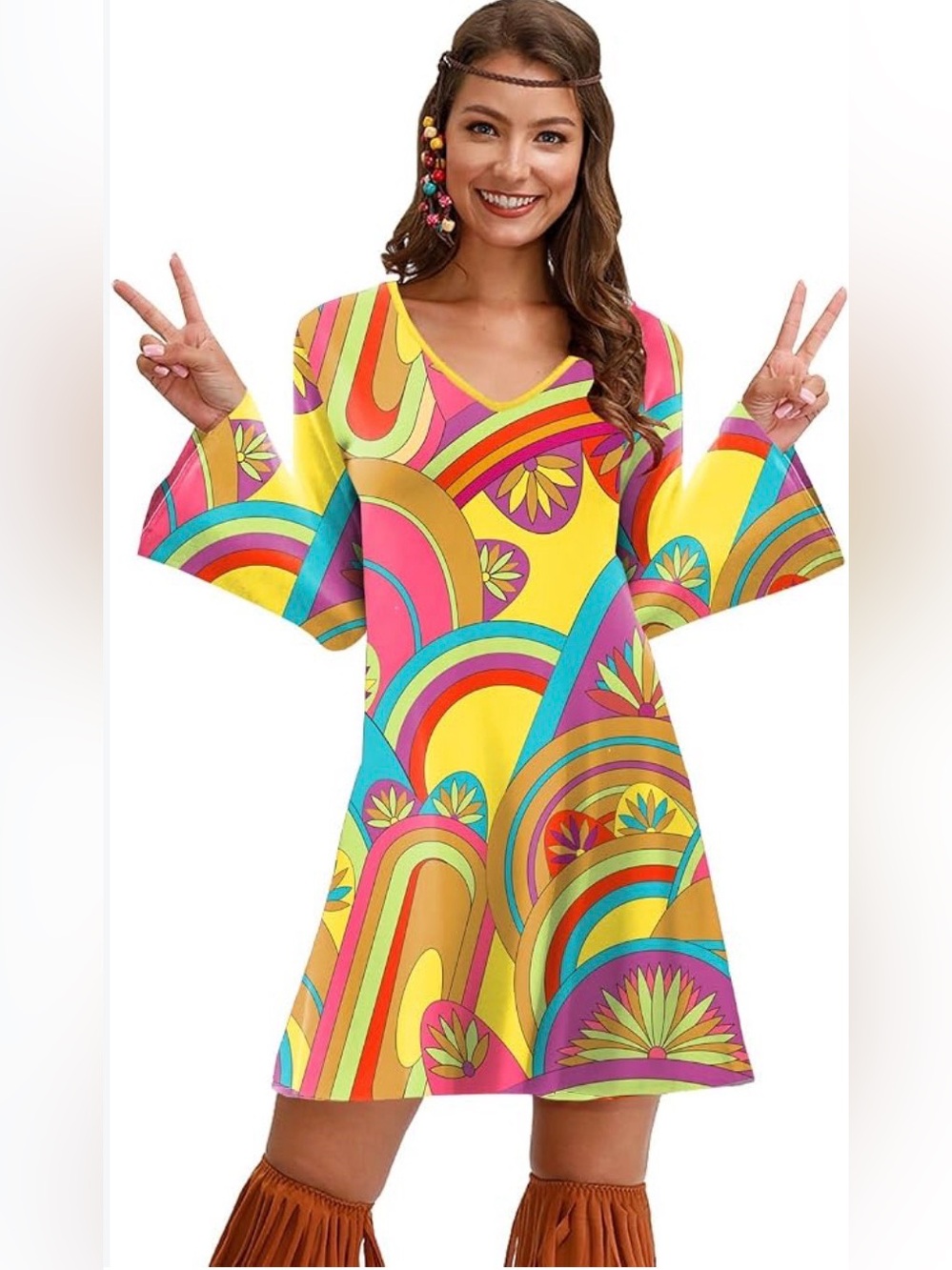Retro Floral Hippie Multicolor Mini Dress costume